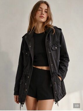 Aritzia Talula black Trooper military jacket with a drawstring waist size small